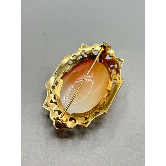Vintage Cameo Pin Brooch Left Facing Genuine Carved Shell Art Deco Frame Setting - Picture 7 of 10